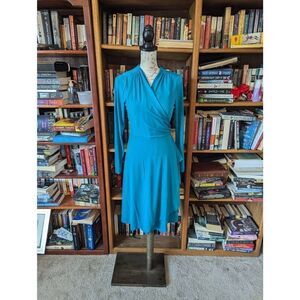 Brand New Vicky Tiel Women’s Medium Blue Wrap Long Sleeve MIDI Dress